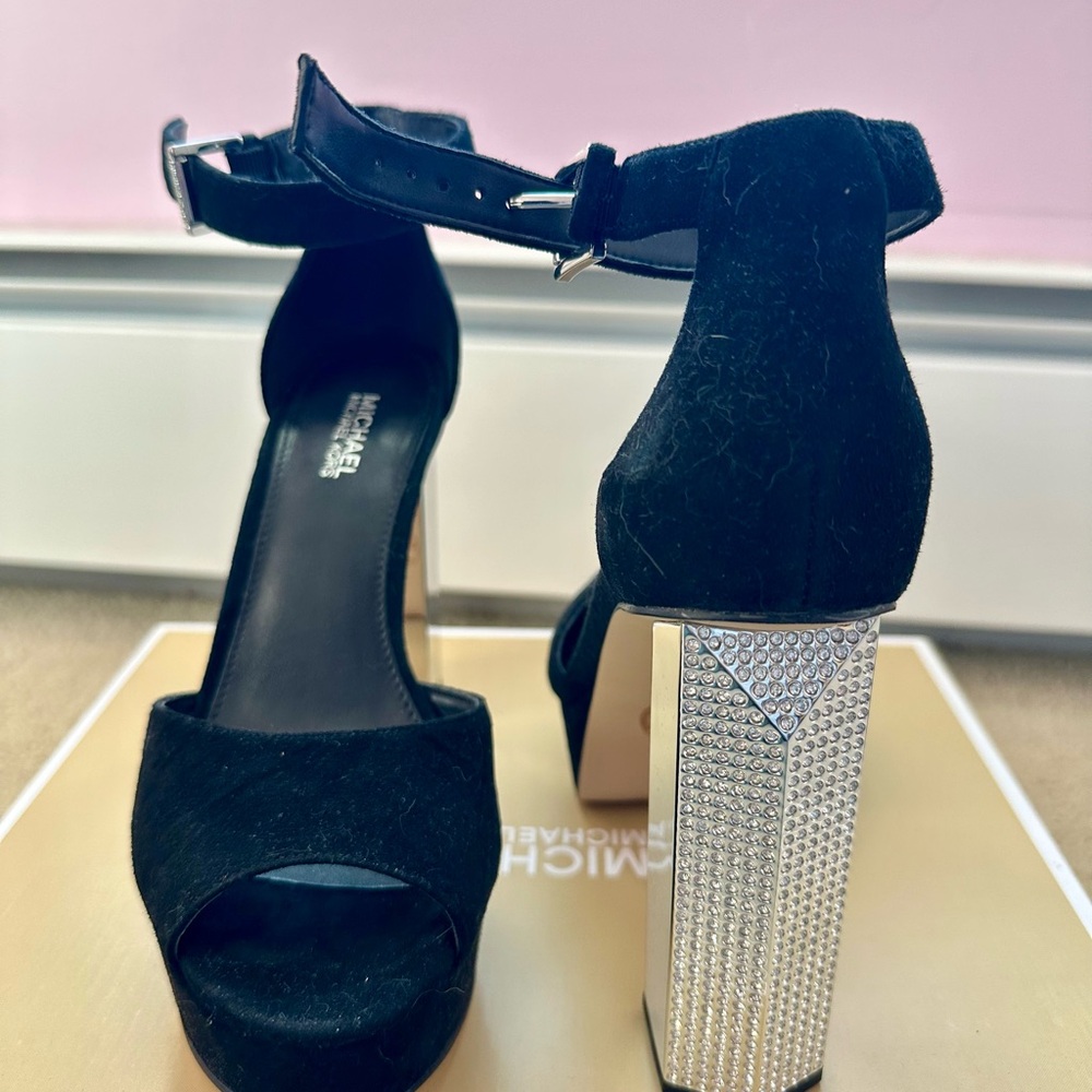 Michael Kors Black Heels with Silver Block